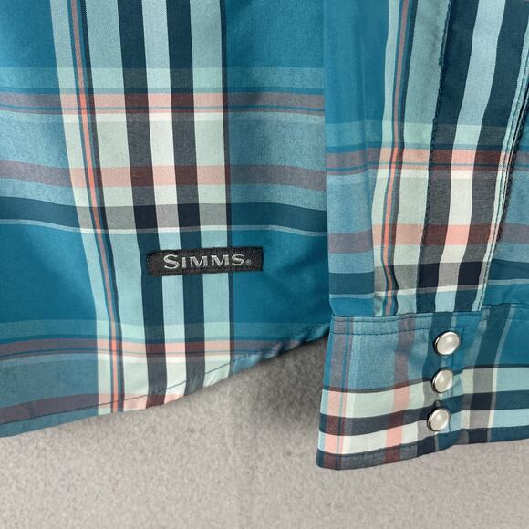 Simms Fishing Shirt Womens Medium Plaid Nylon Pearl Snap Western Outdoors - Picture 4 of 14
